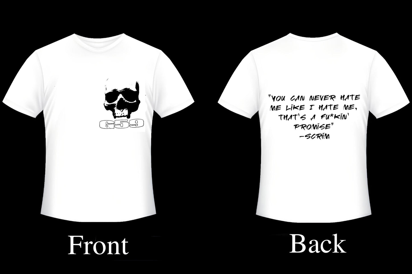 SuicideboyS G59 "Scrim Lyrics" White Gildan 100% Cotton T-Shirt. G59, Scrim, Ruby da Cherry, Trap Rap, New Orleans