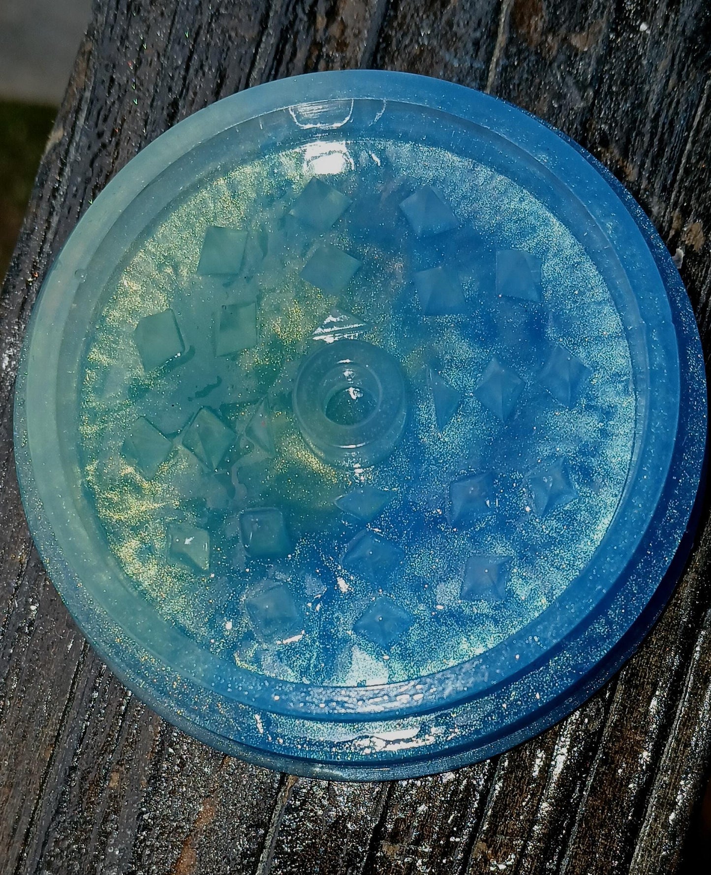 Handmade Grinder Epoxy Resin. Light Blue, Light Green (Sea Green) Resin Mica Powder Coloring, Unique, One of a Kind Item.