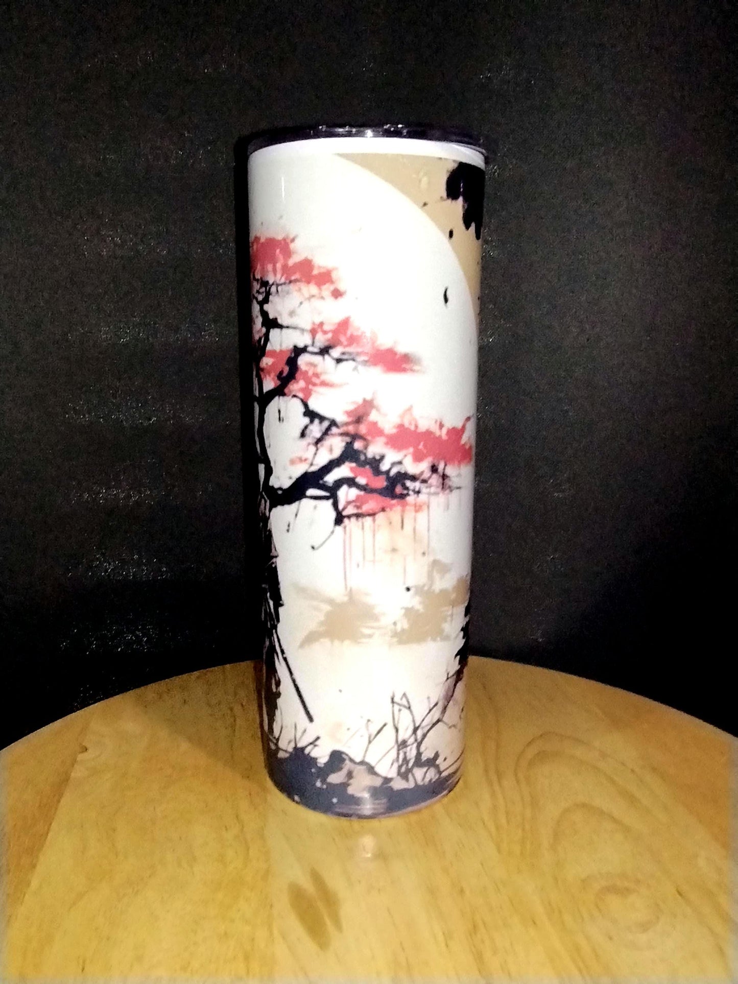 20oz Samurai and Cherry Blossom, Double Walled Tumbler with lid and straw. Rising Sun, Traditional Japanese Art. Custom Design