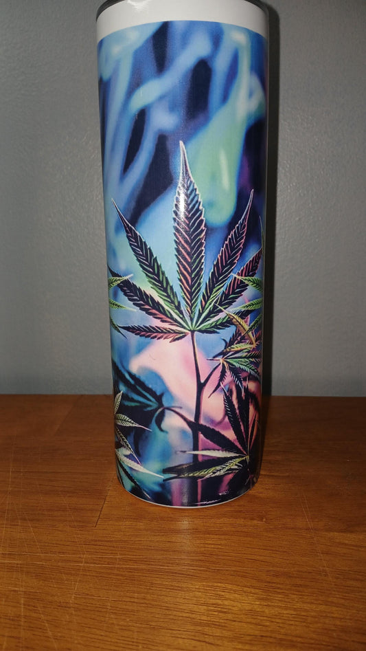 Marijuana Inspired Stainless Steel 20oz. Tumbler w/Lid. Unique Sublimation Image