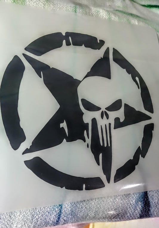 Five Point Star Punisher Permanent Vinyl Decal/ Sticker.  Military, Comic, Guns, Skull