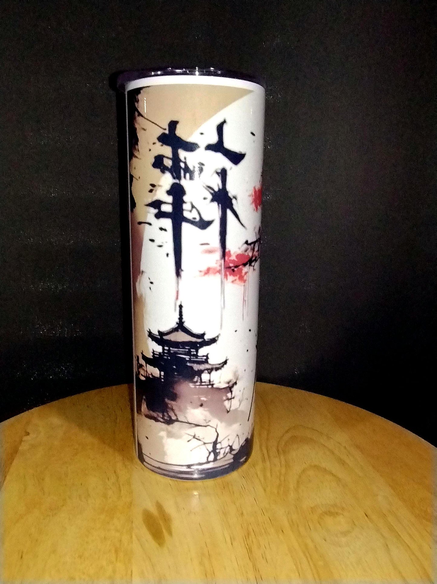 20oz Samurai and Cherry Blossom, Double Walled Tumbler with lid and straw. Rising Sun, Traditional Japanese Art. Custom Design