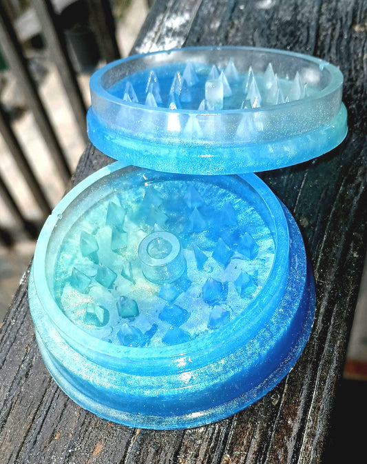 Handmade Grinder Epoxy Resin. Light Blue, Light Green (Sea Green) Resin Mica Powder Coloring, Unique, One of a Kind Item.
