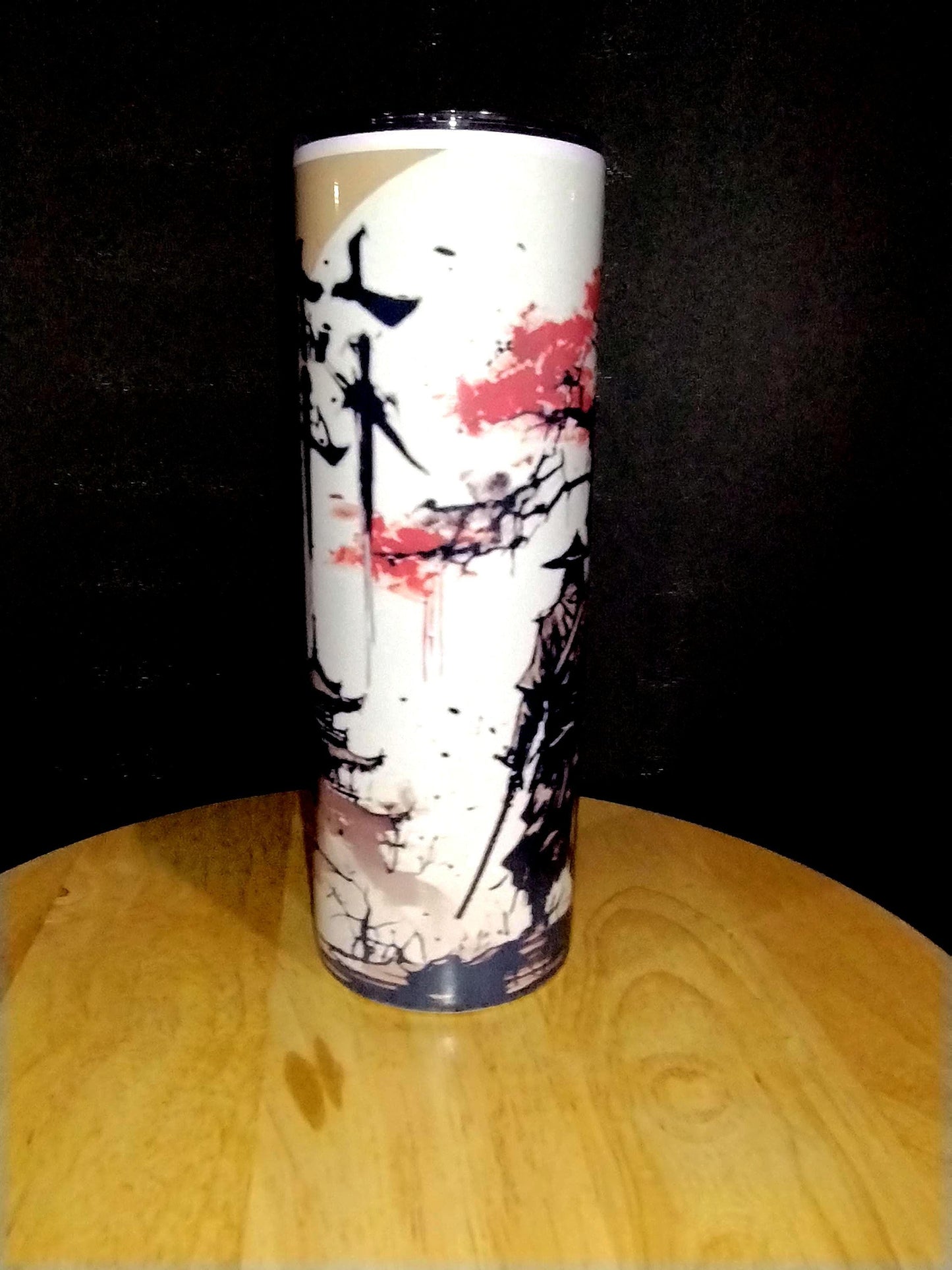 20oz Samurai and Cherry Blossom, Double Walled Tumbler with lid and straw. Rising Sun, Traditional Japanese Art. Custom Design